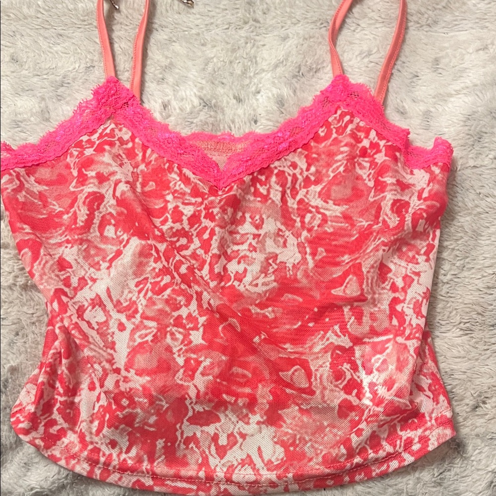 Pink Lace Trim Women's Top